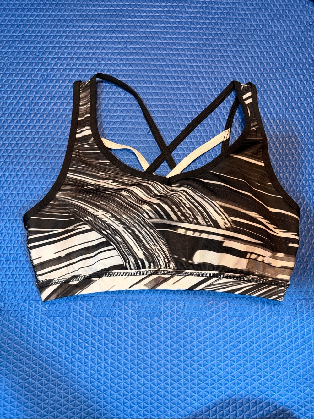 Black & White Tek Gear Striped Sports Bra with Strappy Back